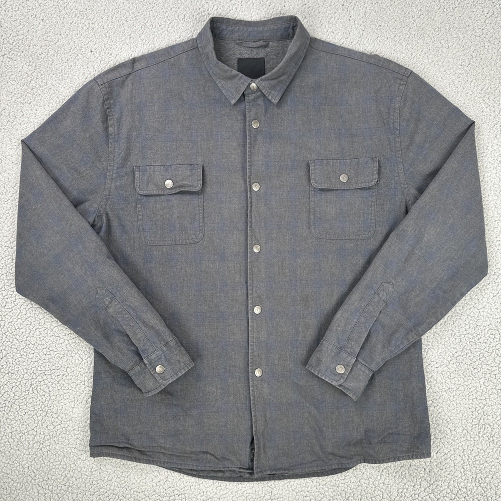 Linksoul‎ Snap Button Shacket Men Large Gray Plaid Stretch Lined Shirt Pockets